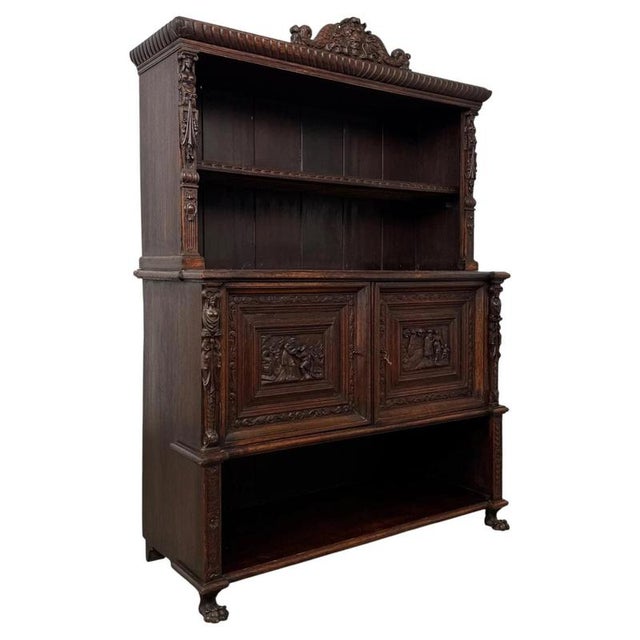 19th Century Antique Victorian Carved Oak Cupboard For Sale - Image 4 of 11