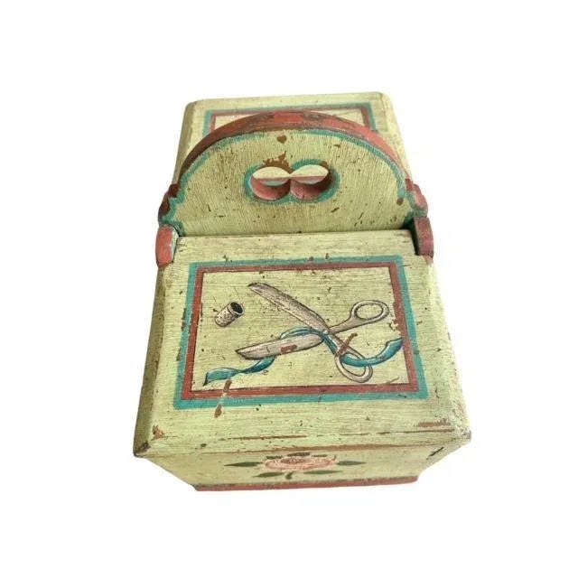 1900 - 1909 Early 1900s Painted Sewing Box Mountain Chalet Decor For Sale - Image 5 of 11