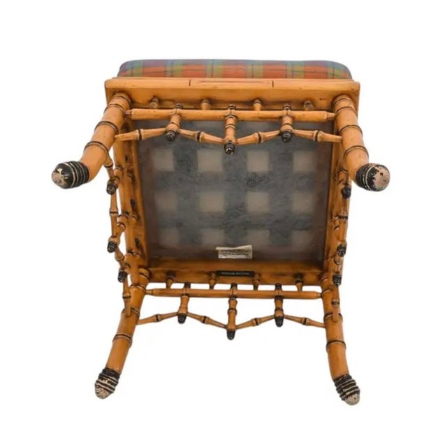 William Switzer Faux Bamboo Ottoman - BenchWith Plaid Upholstery For Sale - Image 12 of 15