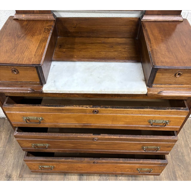 Antique Victorian Eastlake Farmhouse Style Burled Dresser With Swivel Mirror For Sale - Image 10 of 15