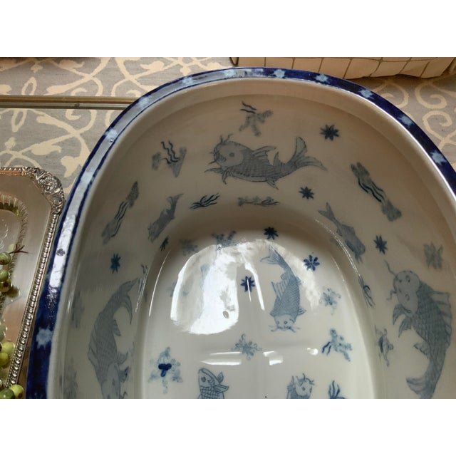 Vintage English Style Blue and White Ironstone Footbath For Sale - Image 10 of 13