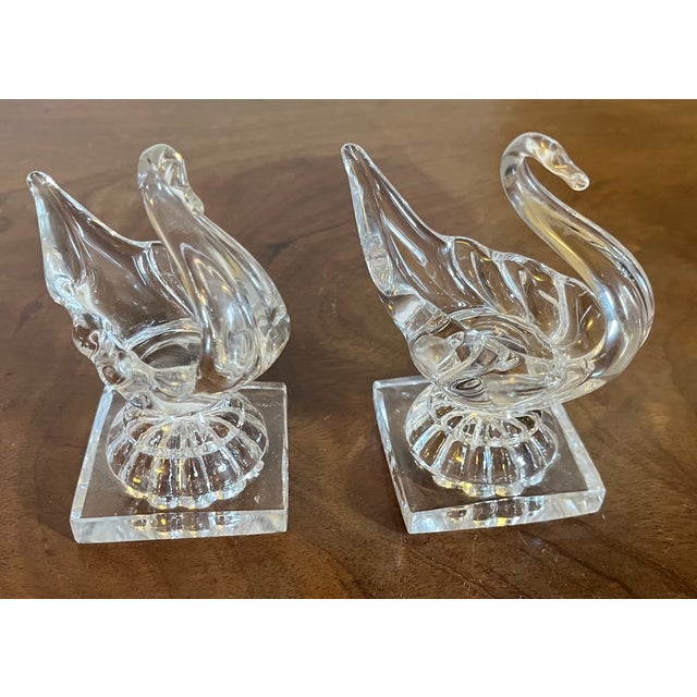 Antique 19th Century American Flint Glass Swan Form Open Salt Cellars With Lemon Squeeze Bases - A Pair For Sale - Image 4 of 14