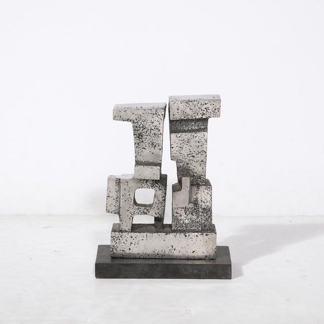 Silver Brutalist Modernist Geometric Sculpture in Caste Stainless Signed Paul Mount For Sale - Image 8 of 13