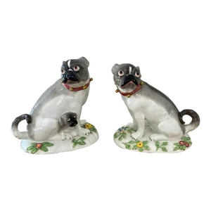 Antique Meissen Style French Porcelain Bulldog Figures - a Pair