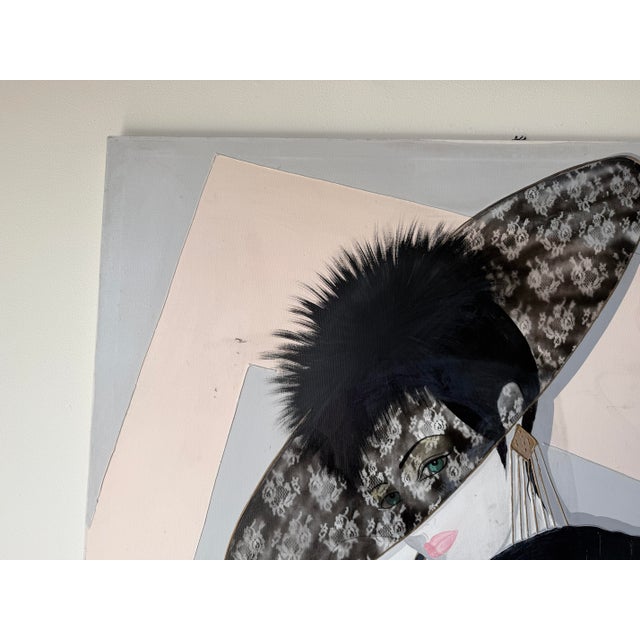 Large 1980s Postmodern Art Deco Style Woman Portrait Acrylic on Canvas Painting – Signed For Sale In Miami - Image 6 of 16