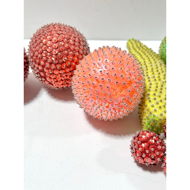 Green Vintage Sequined Fruit Decorative Centerpiece – Beaded Apples, Pears, Banana & Cherries For Sale - Image 8 of 11