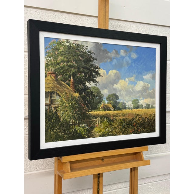 John Miller Thatched Cottages with Wild Flowers & Village Church in the English Countryside 1985 Circa For Sale - Image 12 of 18