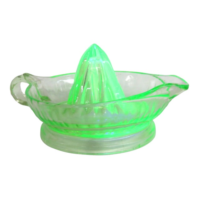 Green Uranium Vaseline Depression Glass Juicer Reamer Citrus Serving Dish 4919b For Sale