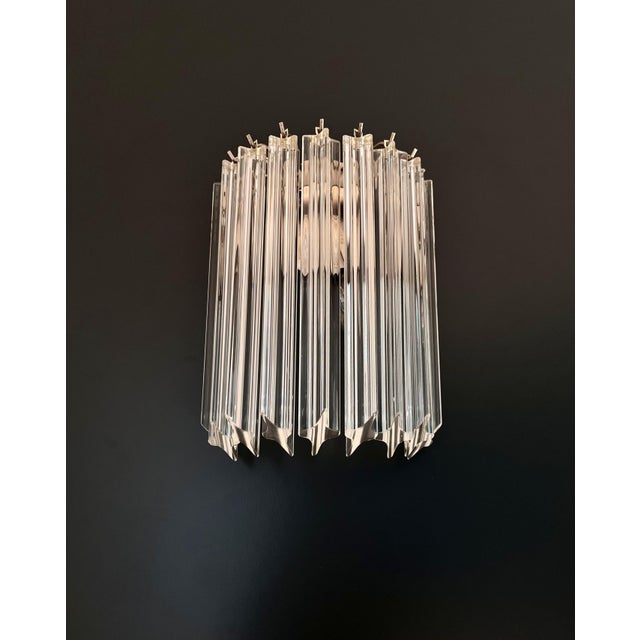 Mid-Century Modern Vintage Clear Murano Glass Quadriedri Wall Sconces, 1990, Set of 2 For Sale - Image 3 of 14