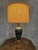 Vintage Mid Century Ceramic Table Lamp Teal Green Banded Burlap Shade For Sale - Image 9 of 10