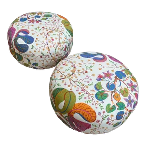 Pair of Ottomans in Josef Frank Teheran Linen Fabric by Svenskt Tenn, Stools, Modern Stools