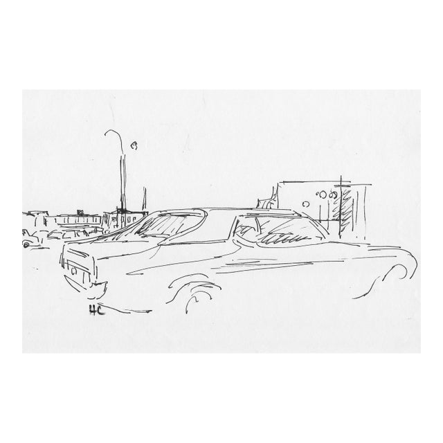 1970s Hayward Cirker Ford Mustang Parking Lot Drawing For Sale