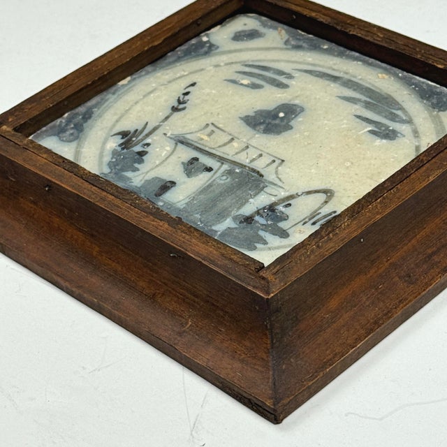 18th Century 18th Century Portuguese Azulejos Landscape With Dwelling Tile, Framed For Sale - Image 5 of 7