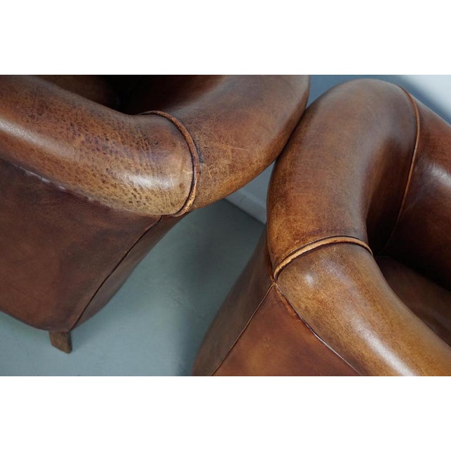 Vintage Dutch Cognac Colored Leather Club Chair, Set of 2 For Sale - Image 16 of 18