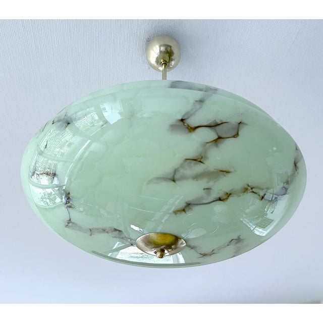 Large Art Deco Pendant Light in Green Marble Glass, 1930s For Sale - Image 9 of 12