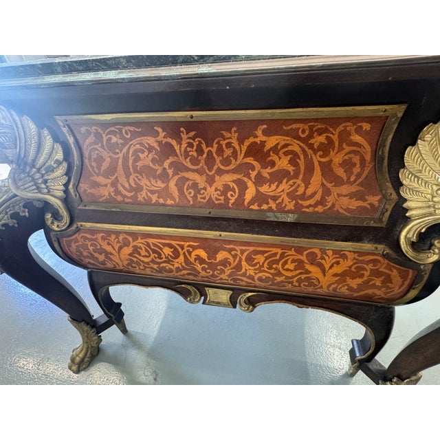 Vintage French Louis XIV Style Walnut Bombe Commode, Mid-20th Century – Marble Top & Ormolu For Sale - Image 12 of 18