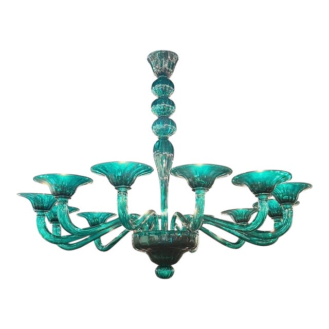Modern Murano Teal Glass Chandelier For Sale