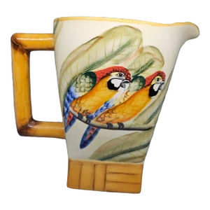 Vintage Hand Painted Ceramic Parrot Water Pitcher, Pacific Rim