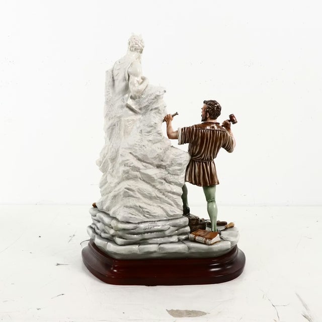 Wood 1980s Capodimonte "Michelangelo Sculpts Moses" Porcelain Sculpture on Wood Base Early Limited Edition For Sale - Image 7 of 15