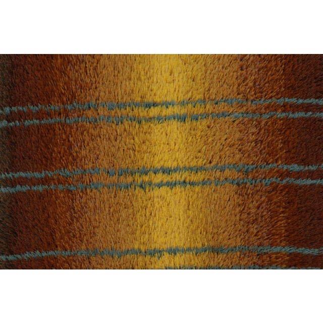 Vintage Swedish Rya Rug With Golden Ombre and Blue Linear Geometry - Rug & Kilim For Sale In New York - Image 6 of 9