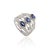 Mid-Century Modern 1 Ct Blue Sapphire & Diamond Multi Row Statement Ring Size 5.5 in 14k White Gold For Sale - Image 3 of 16