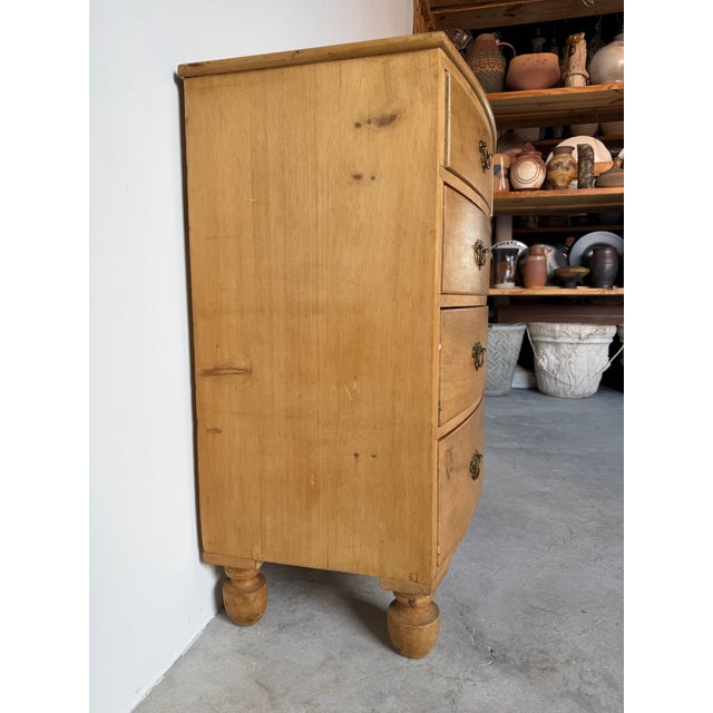 Antique 19th Century English Bow-Front Pine Chest of Drawers With Brass Hardware For Sale - Image 9 of 12