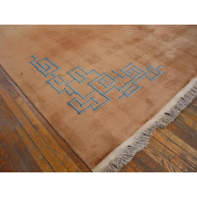 1920s Tan Sand Minimalist Dragon Antitque Chinese Art Deco Rug 9'x 12' Handknotted Wool Carpet For Sale In New York - Image 6 of 6