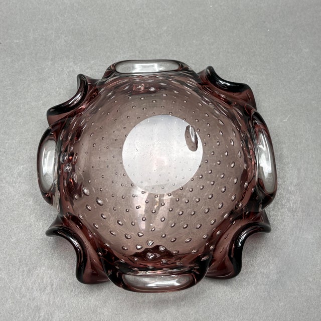 Vintage Barovier & Toso Attributed Mid-Century Amethyst Controlled Bubble Murano Art Glass Trinket Dish Bowl For Sale - Image 9 of 9