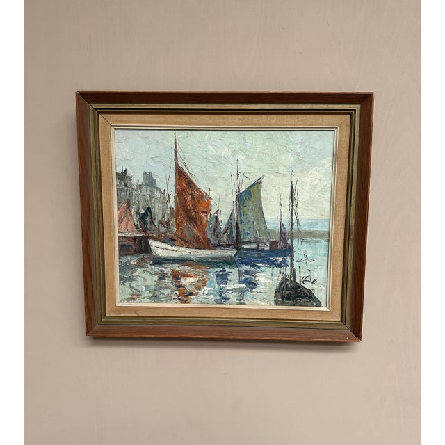 Inge Camill, Boats in Harbour, 1950s, Oil on Canvas, Framed For Sale - Image 6 of 18