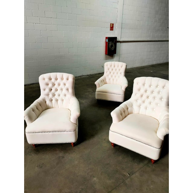 Armchair with Wooden Structure and White Fabric, 1990 For Sale - Image 9 of 9
