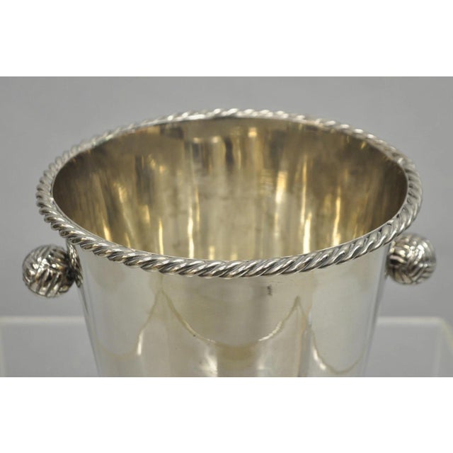 Hollywood Regency Mid 20th Century Hollywood Regency Silver Plated Champagne Chiller Ice Bucket With Knot Handles For Sale - Image 3 of 12