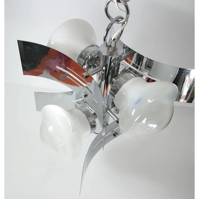 Silver Mid-Century Chrome Chandelier, 1970's For Sale - Image 8 of 11