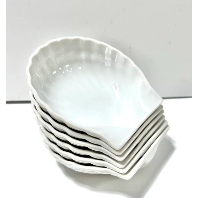 Eggshell 1980s White Porcelain Clam Shell Appetizer Plates – Coastal Set of 6 For Sale - Image 8 of 12