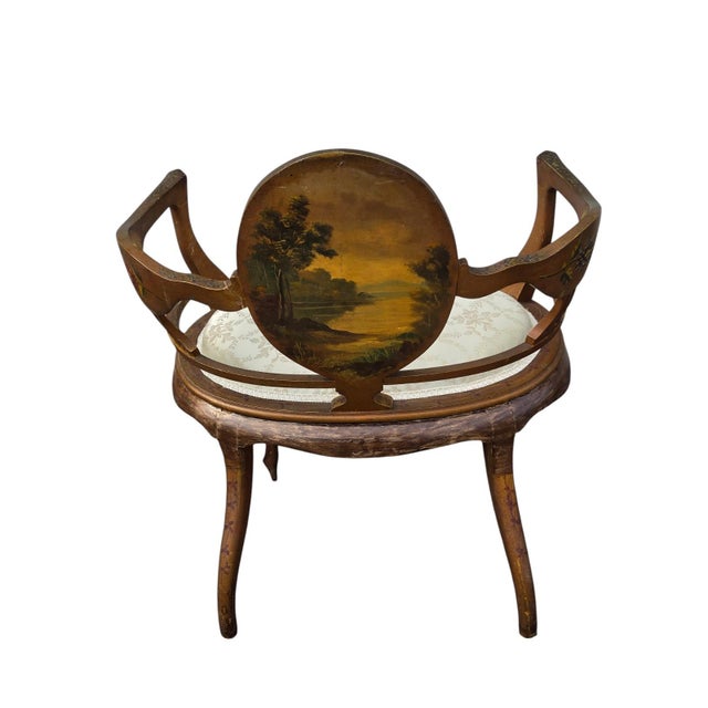 French 19th Century French Louis XV Style Hand-Painted Romantic Armchair For Sale - Image 3 of 14