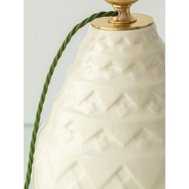Charles Catteau Vintage Ceramic Urn Table Lamp in Glacial Blue with New William Morris Shade For Sale - Image 4 of 13