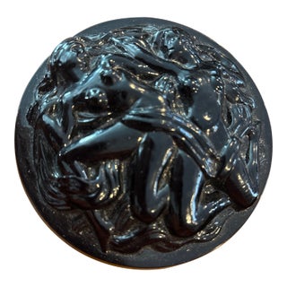 Art Deco Black Glass Trinket Box For Sale