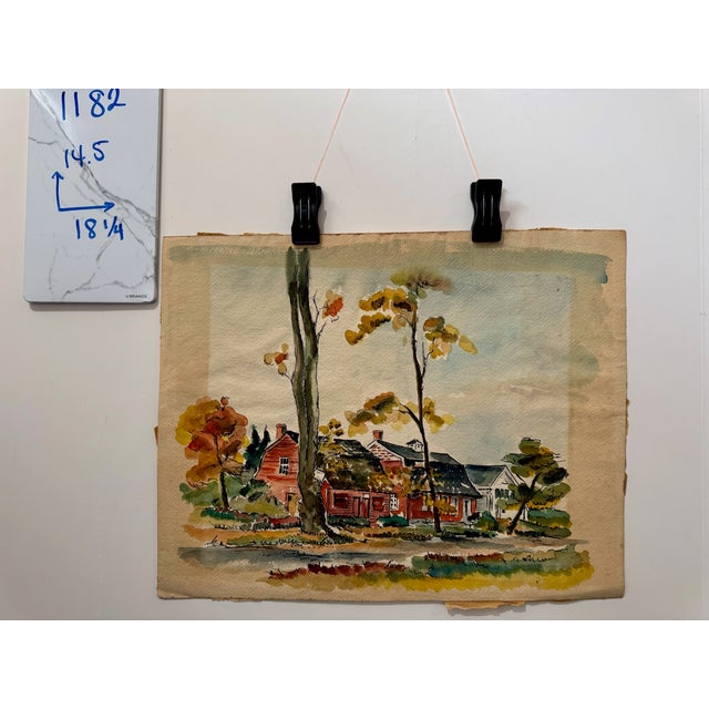 Paper Henry Emil Salloch Original Watercolor on Paper Farm House During Autumn, 1941. For Sale - Image 7 of 7