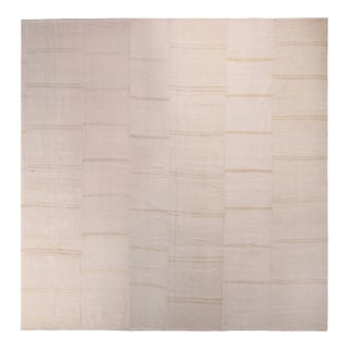 Vintage Geometric Striped Beige and Off-White Wool Kilim Rug For Sale