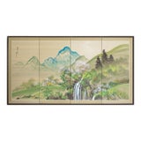1960s Shōwa Era Japanese Byobu Screen "Spring Landscape With Mountains" For Sale