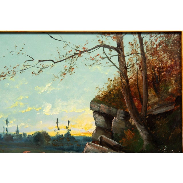 Early 20th Century French Barbizon Antique Oil Painting of Evening Landscape by Jean Bain For Sale - Image 5 of 12