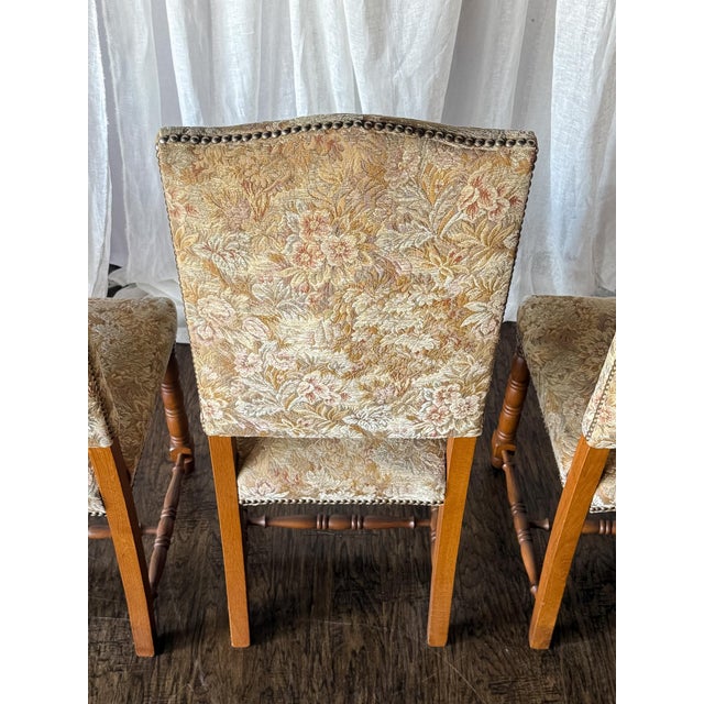 Wood Late 19th Century Set of Six Floral Tapestry Dining Chairs With Turned Legs For Sale - Image 7 of 8