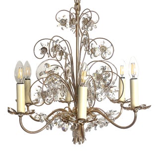 Vintage Brass Lead Crystal Chandelier from Palwa, 1960s For Sale