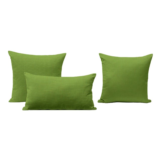 Bamboo Green Outdoor Throw Pillows - Set of 3 For Sale