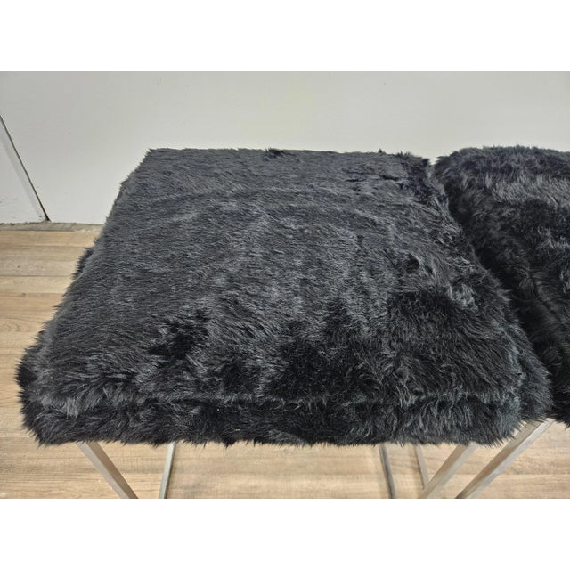 1970s Vintage Stools in Chromed Metal with Black Fur Seats, 1970s, Set of 2 For Sale - Image 5 of 12