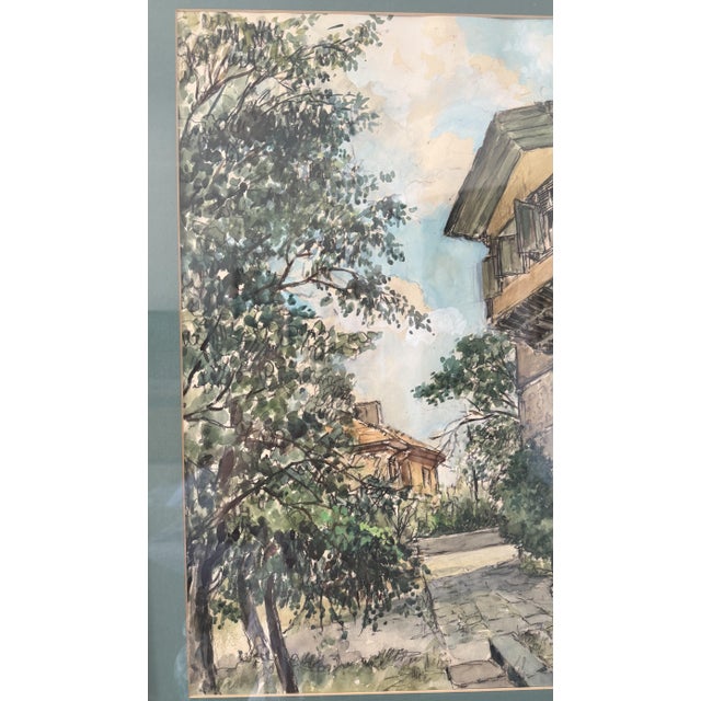 Framed Watercolor on Paper Turkish Brick House by Nimetullah Gerasim For Sale - Image 6 of 12
