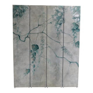 Hand Painted Botanical 4 Panel Folding Screen For Sale