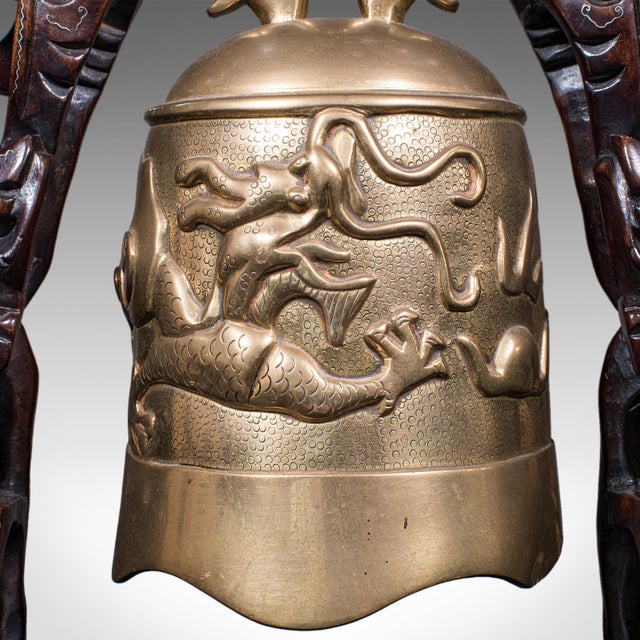 Vintage Tea Gong, Oriental, Bronze Dinner Bell, Prayer, Dragon Motif, Art Deco For Sale - Image 11 of 12
