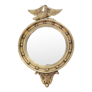 Mid 20th Century Federal Style Gold Gilt Wood Eagle Convex Mirror Bullseye Mirror Looking Glass