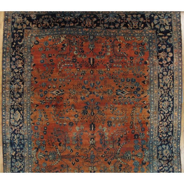 Persian Antique Persian Sarouk Carpet, Handmade Oriental Rug, Navy, Rust, Lt Blue, Ivory For Sale - Image 3 of 18