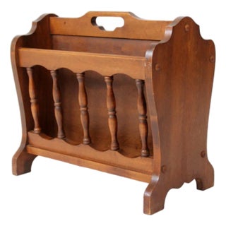 Mid-Century Colonial Style Wood Magazine Rack For Sale